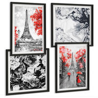 BILDER SET 4er Set - 50x50 cm & 40x60 cm Schwarzer Rahmen - graue Gemälde des Eiffelturms - Schwarz, Kunststoff (50/50cm) - TULUP