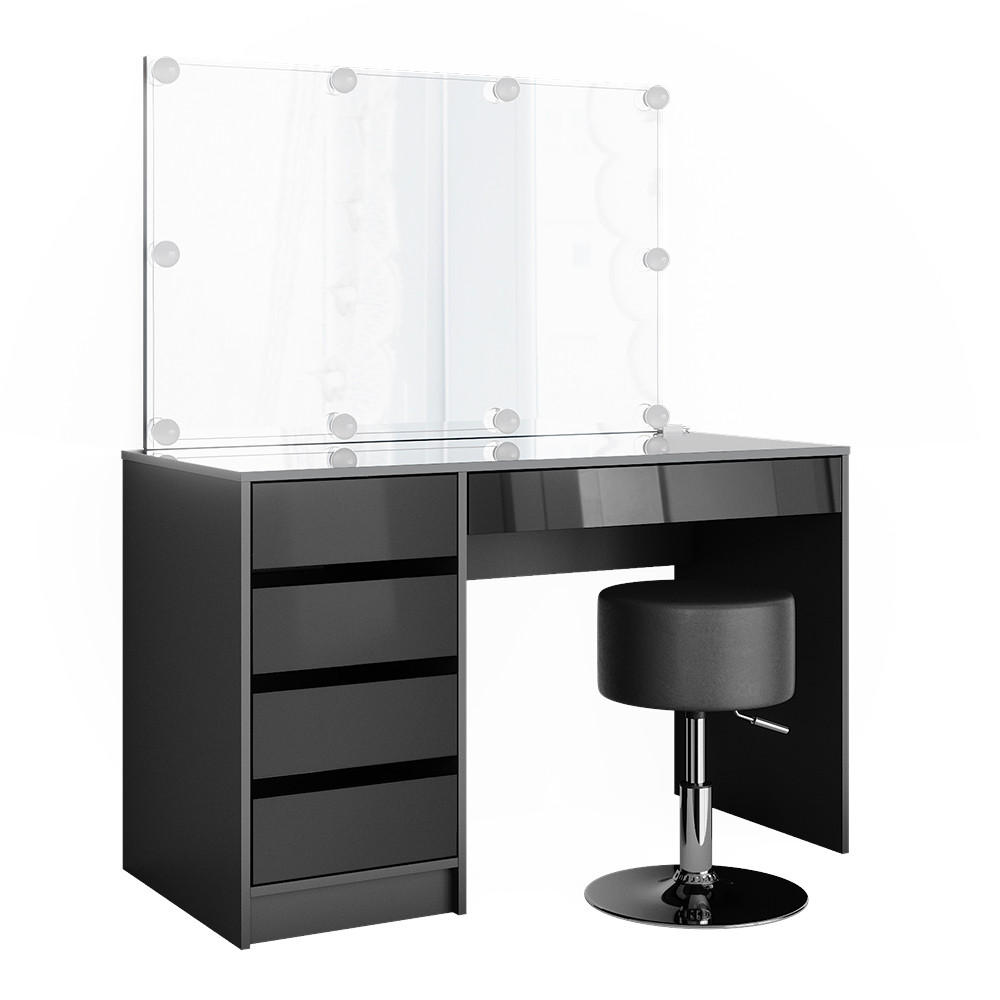 SCHMINKTISCH Sherry Anthrazit 120 cm mit LED Beleuchtung und Hocker - Anthrazit, Holzwerkstoff (120/75/55cm) - Vicco