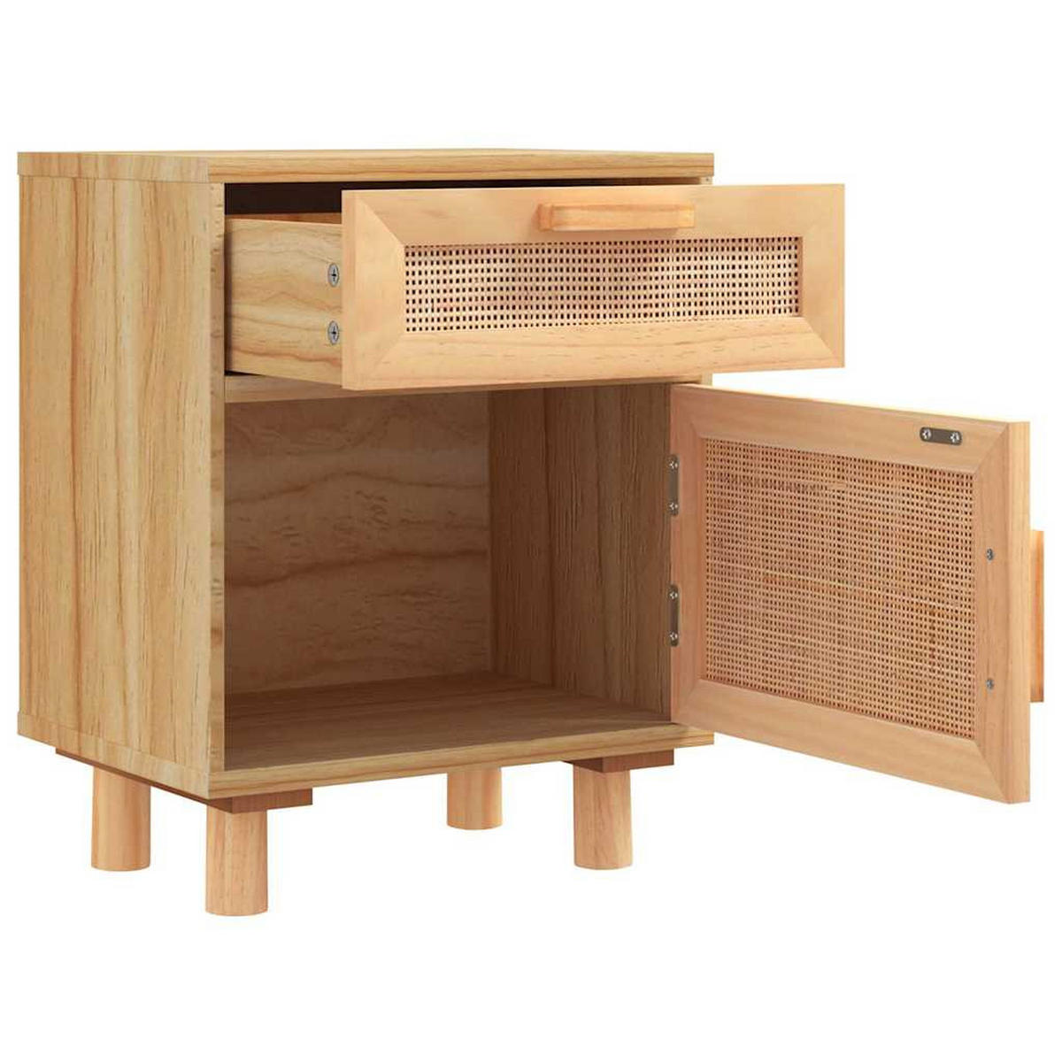 NACHTTISCHE 2er set Braun Massivholz Kiefer Und Natur-Rattan - Braun, Holz (30/50/40cm) - vidaXL