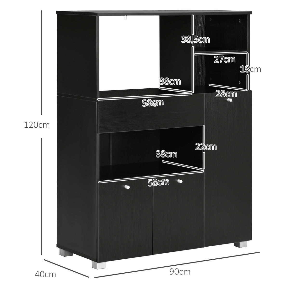 MIKROWELLENUNTERSCHRANK DE-11093 2 Schränke Schwarz - Schwarz, Holzwerkstoff (40/120/90cm) - ComfortXL