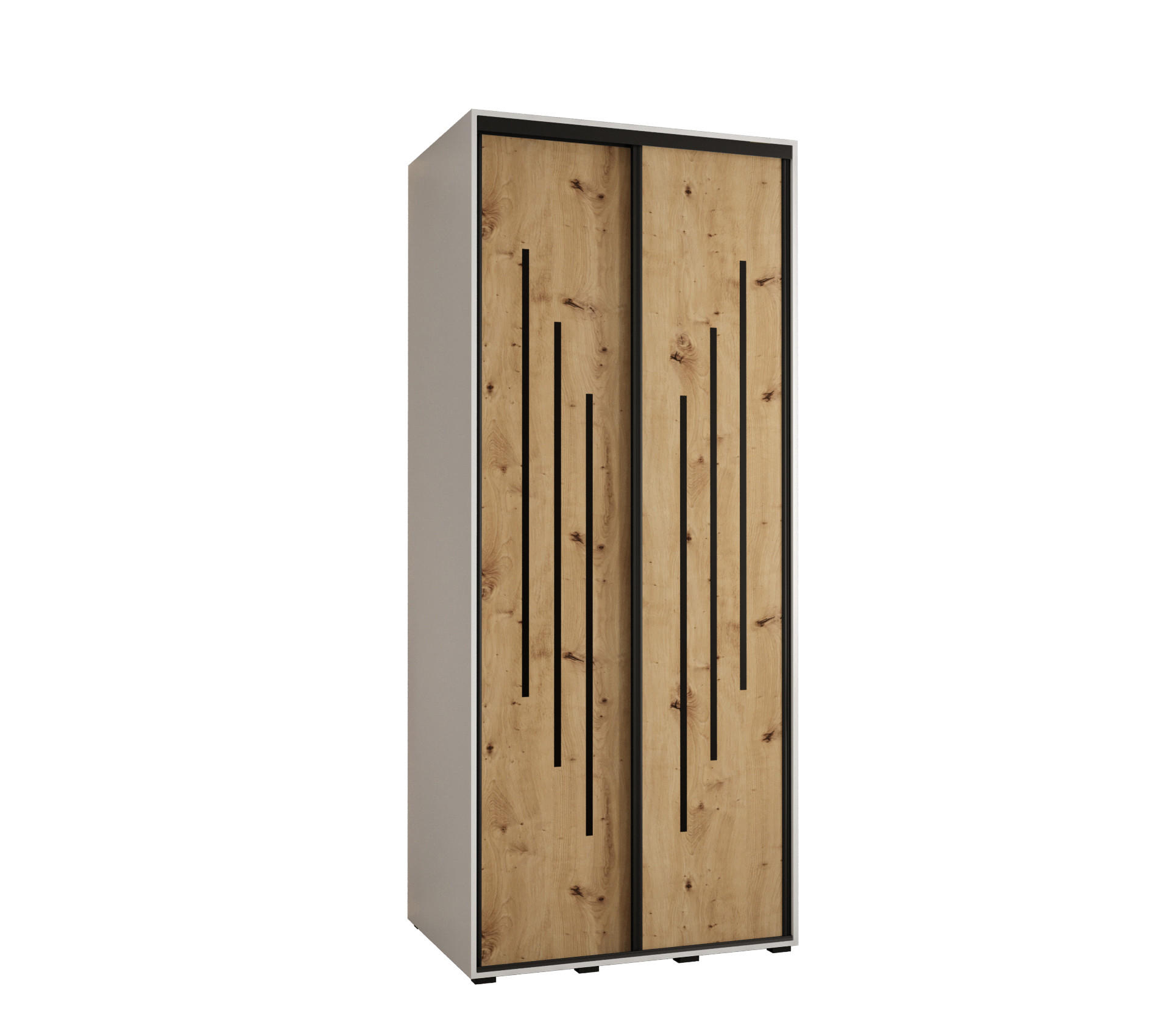 Abiks Möbel Schwebetürenschrank Weiß, Eiche Artisan, Schwarz 120x235x45 cm