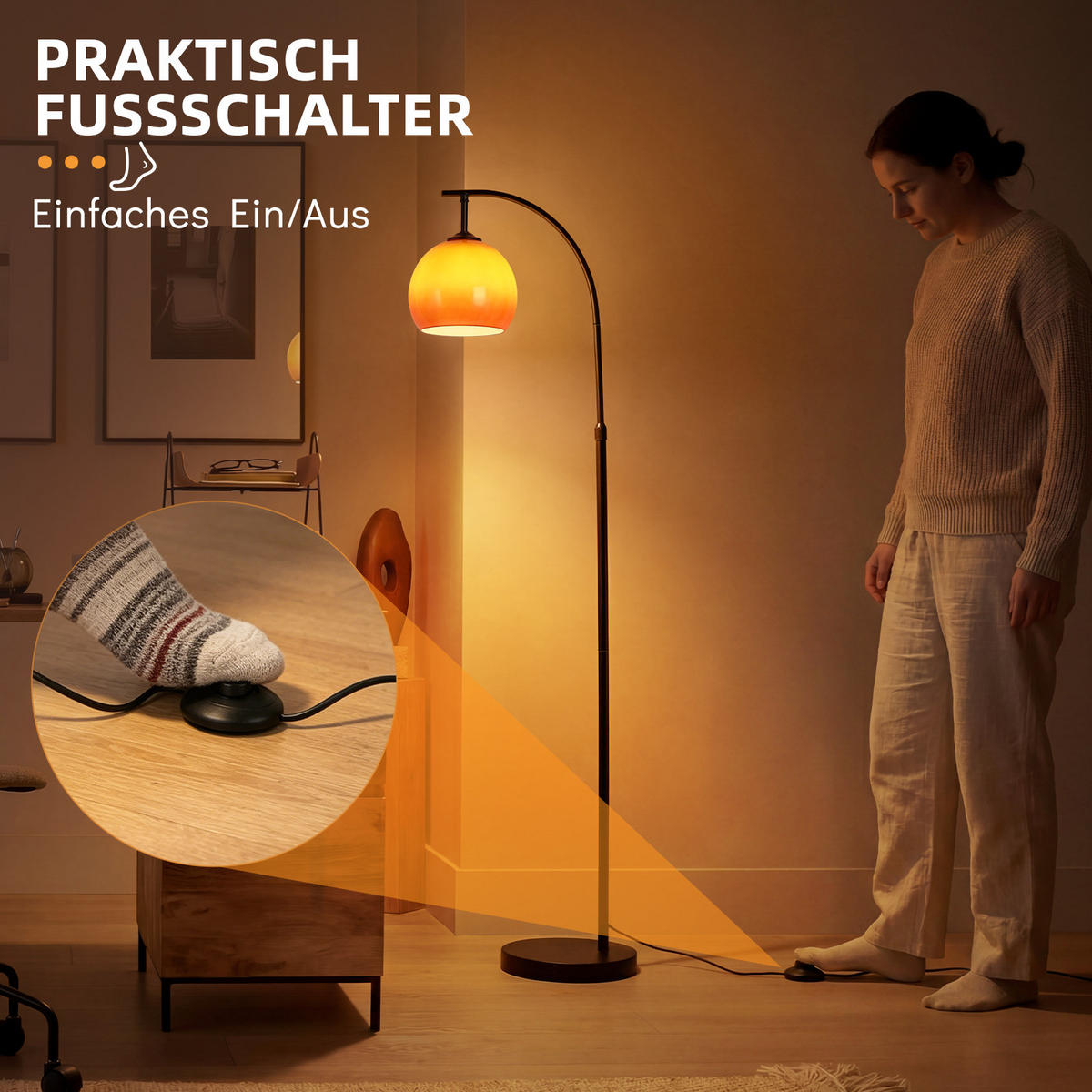 STEHLAMPE Jynvex 40/25/160 cm - Schwarz/Orange, Glas/Metall (40/25/160cm) - ZMH