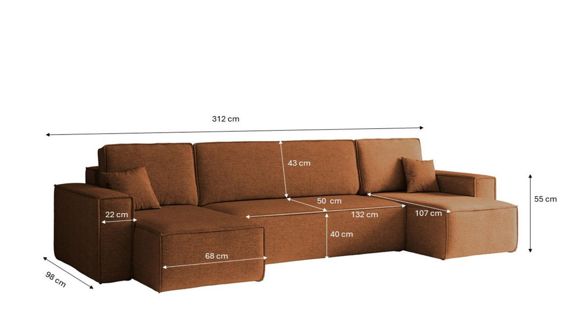 ECKSOFA U-Form Mit Schlaffunktion Und Bettkasten BEST Stoff Neve Kupfer - Kupferfarben, Holz/Kunststoff (312/142cm) - Kaiser Möbel