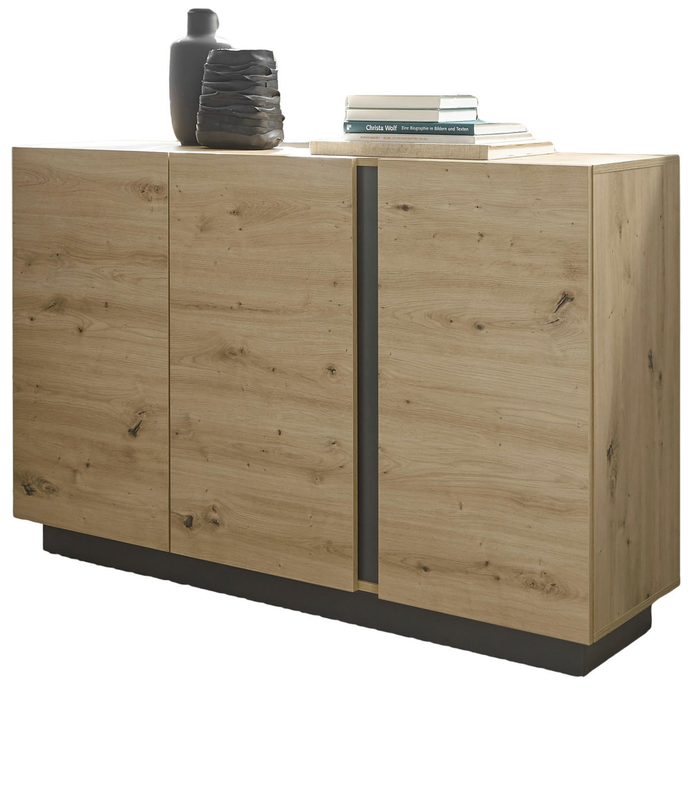 SIDEBOARD Eiche Artisan, Graphit grau 138 cm, Kommode mit Soft-Close - Eiche Artisan/Grau, Holz/Holzwerkstoff (138/91/40cm) - Furn.Design