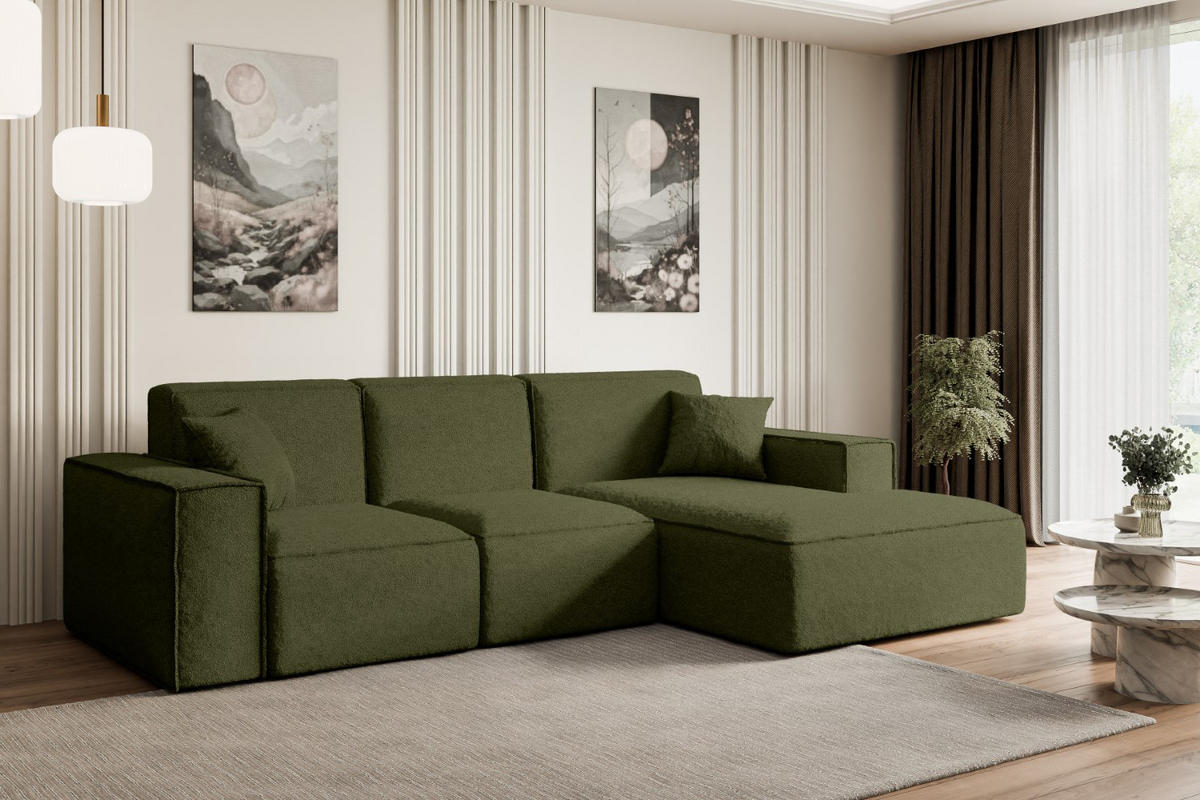 ECKSOFA Ottomane Rechts SERRA-L - 266x165x73 cm Grün Bouclé - Schwarz/Grün, Holzwerkstoff/Kunststoff (266/165cm) - ALTDECOR