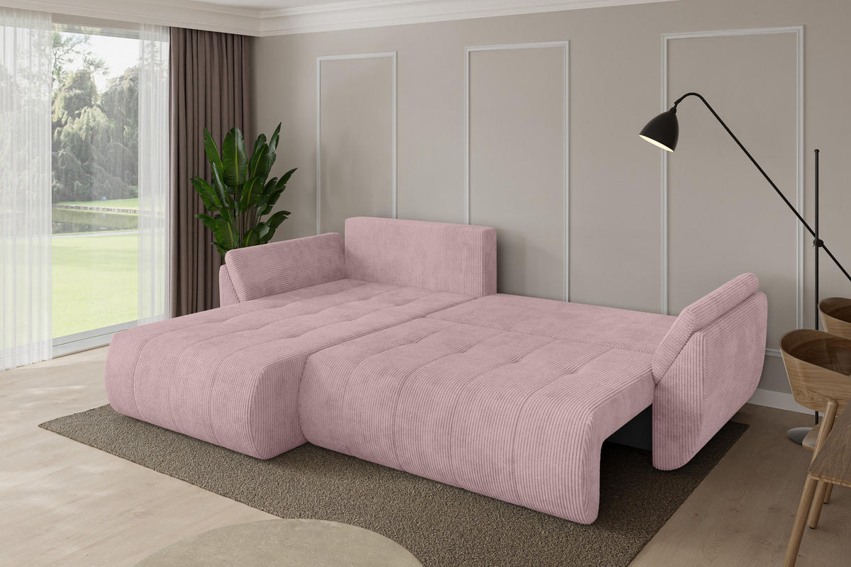 ROHOVÁ SEDAČKA s funkcí spaní, otoman vlevo TOKO-L 277x194x86 růžová manšestr - růžová/černá, kompozitní dřevo/textil (277/194cm) - ALTDECOR