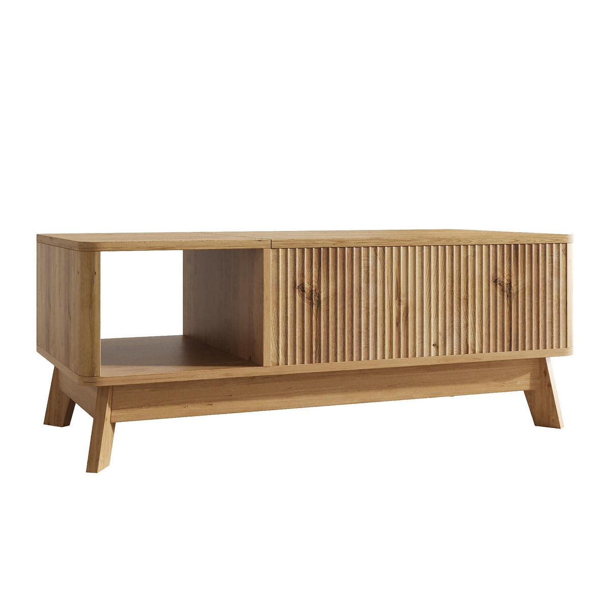 COUCHTISCH 95/48/50 cm aus MDF mit höhenverstellbarer Tischplatte, Stauraum und Wellenoptik, Natur - Naturfarben, Holzwerkstoff (95/48/50cm) - Redom