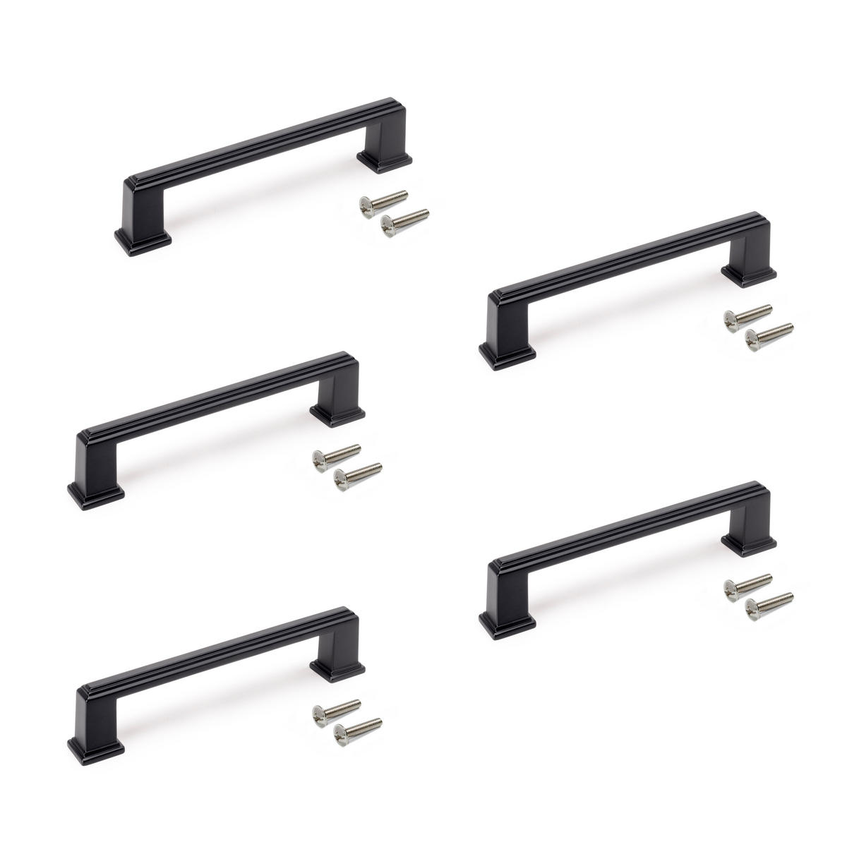 MÖBELGRIFFE Tanger, L147.5mm, 128mm Achsenabstand, Zamak, Schwarz lackiert 5er-set - Schwarz, Kunststoff (1.7/3/14.75cm) - EMUCA