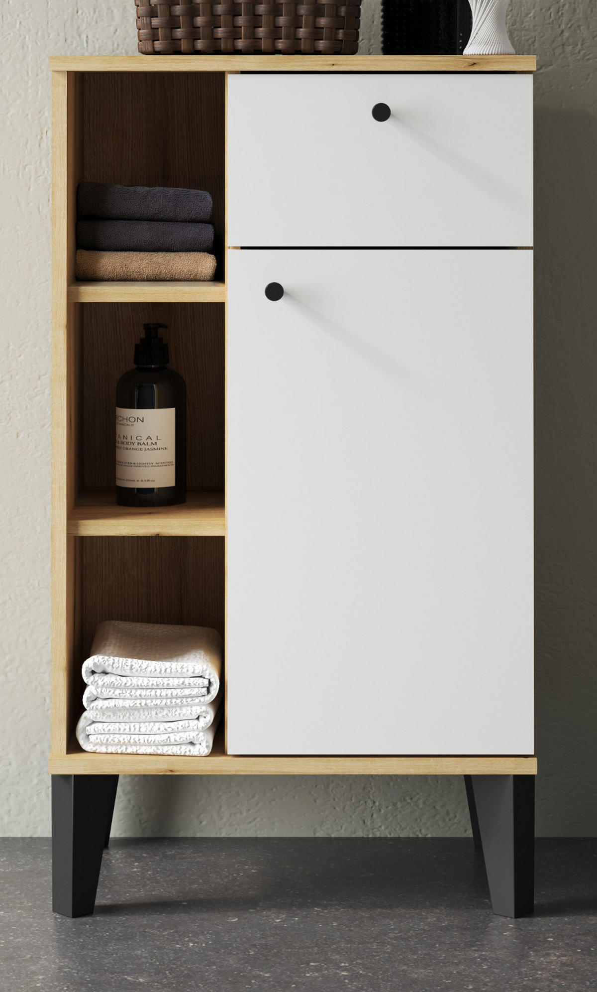 BADKOMMODE weiß, Evoke Eiche, Badkommode, 51 x 90 cm - Eichefarben/Schwarz, Holz/Holzwerkstoff (51/90/33cm) - Furn.Design