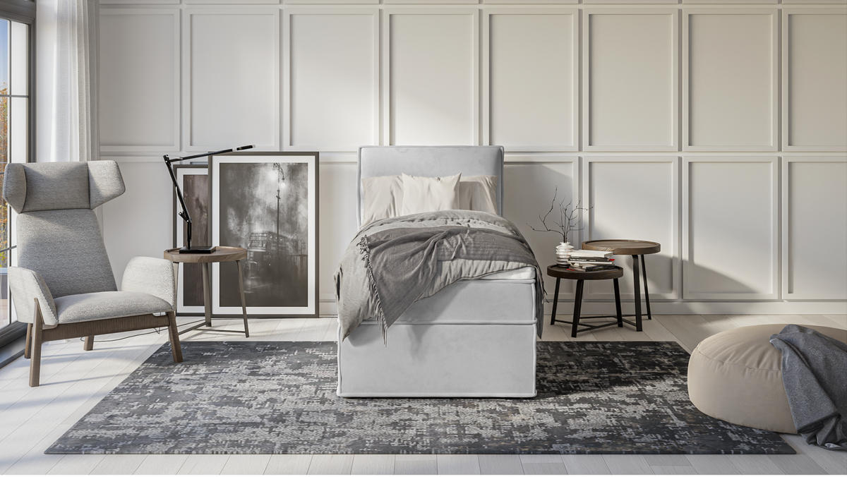 BOXBETT Eclipse 90/200 cm Silber Luxusmicrofaser - Silberfarben/Schwarz, Holz/Kunststoff (90/200cm) - S-Style Möbel