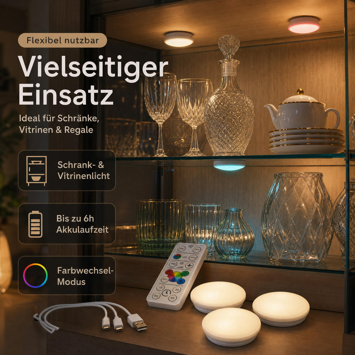 LED-SPOT-SET Northpoint 3er RGB & Warmweiß wiederaufladbar dimmbar mit Fernbedienung & Timer - Weiß, Kunststoff (3.6/7.8/7.8cm) - Northpoint