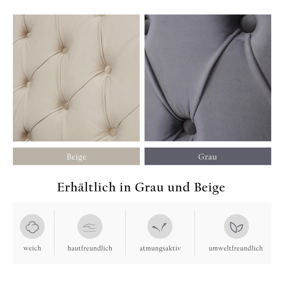 POLSTERBETT 180/200 cm Beige aus Samt mit Stauraum im Chesterfield-Stil - Beige, Textil (180/200cm) - Flora Grace
