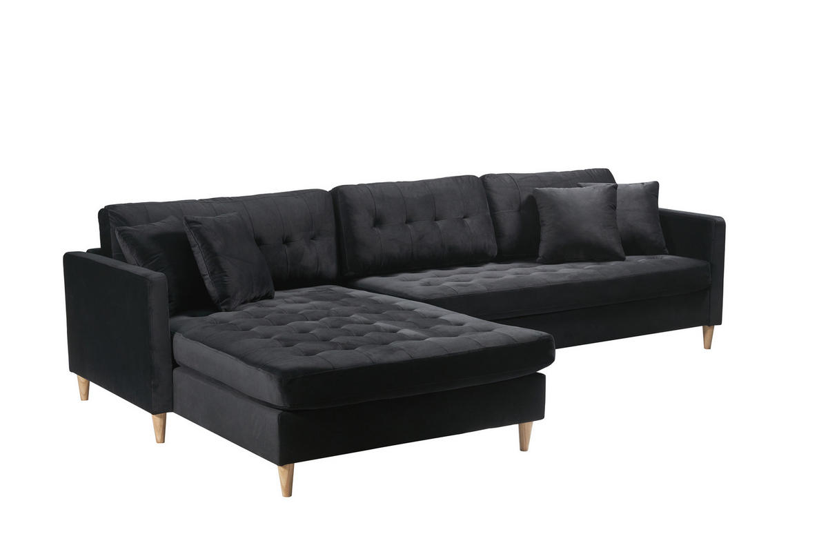 ECKSOFA Velours schwarz - Schwarz, Textil (290/177cm) - ebuy24