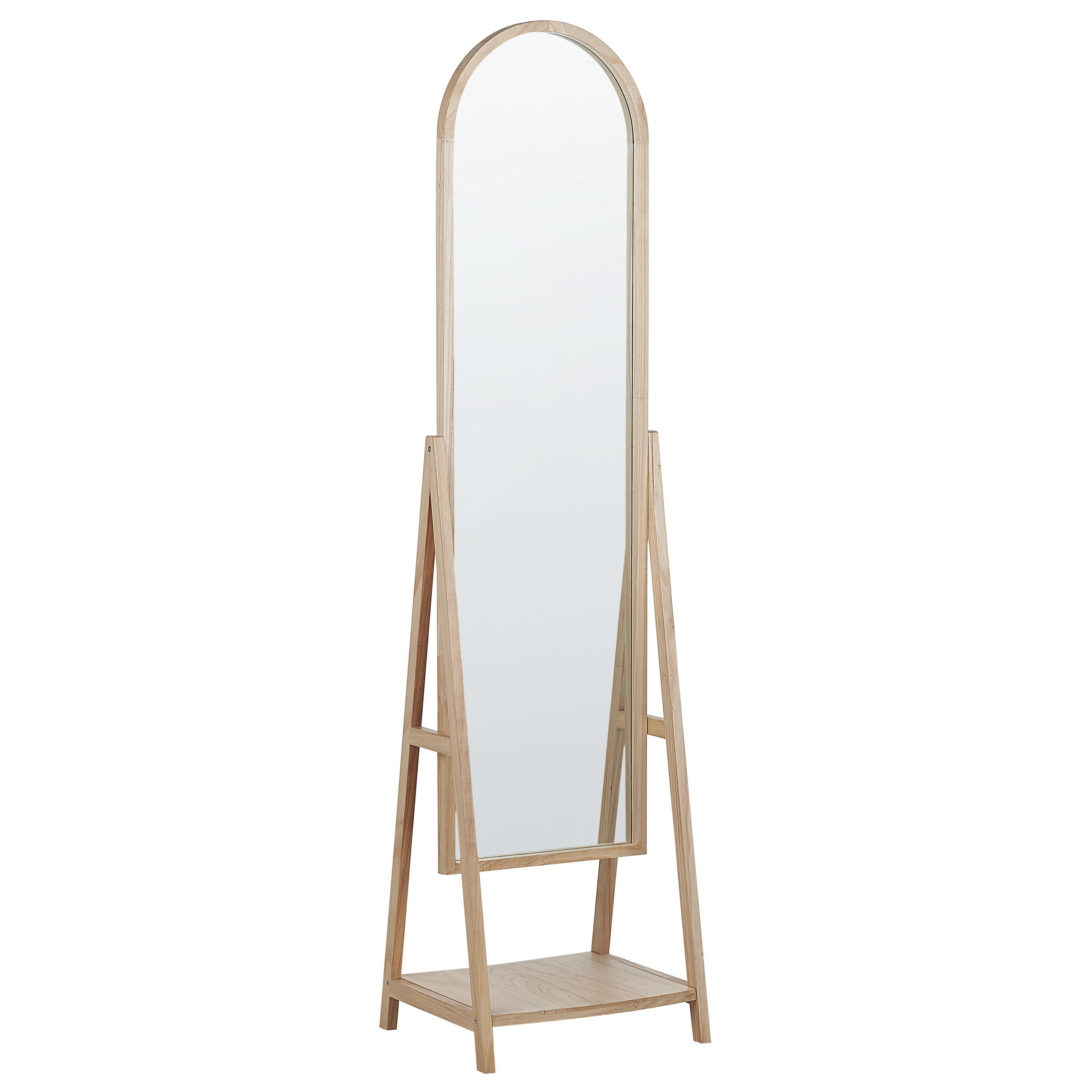 STEHSPIEGEL mit Ablage Holz hellbraun oval 39/170 cm Chambery - Hellbraun, Holz (39/170/57cm) - Beliani