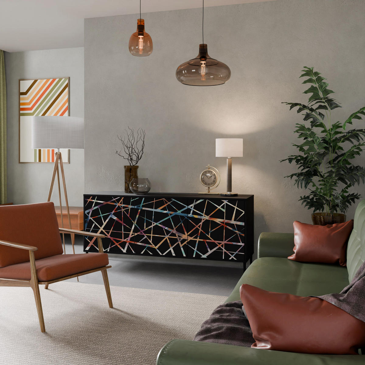 SIDEBOARD POLYGON VERVE, Eicheneffekt, 164,5x42x77,5 cm, 3 Türen - Eichefarben/Buchefarben, Holzwerkstoff/Buchenholz (164.5/77.5/42cm) - SpaceRebels