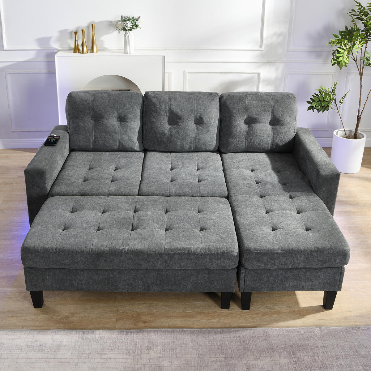 ECKSCHLAFSOFA 185/135/85 cm Antikgrau - Grau, Textil (135/185cm)
