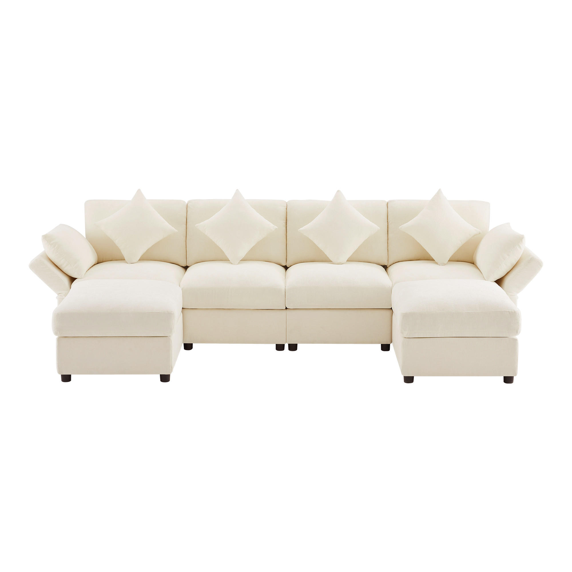WOHNLANDSCHAFT 284/156.5/86 cm Beige mit 2 Hockern und verstellbaren Armlehnen - Beige, Textil (284/86/156.5cm) - Oxeza