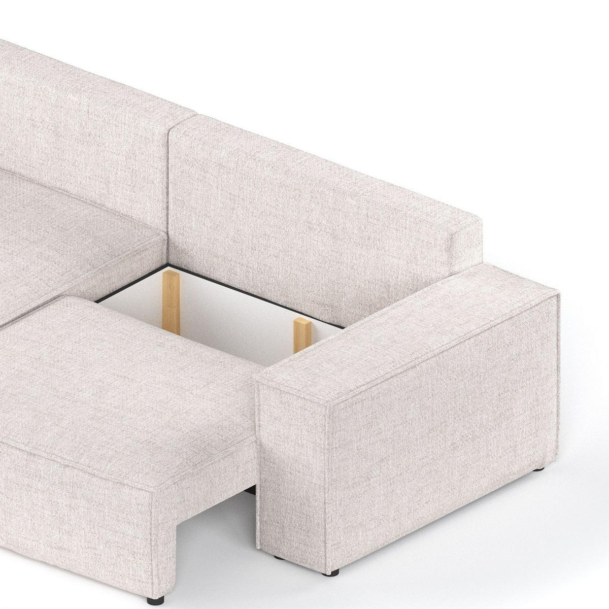 ECKSOFA SENSO mit Schlaffunktion Hellbeige im Neve Stoff - Sandfarben/Schwarz, Holz/Holzwerkstoff (255/148cm) - AltaBeds