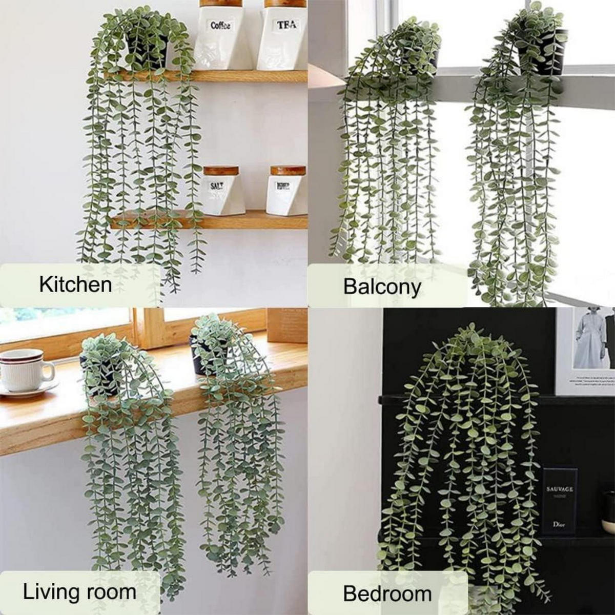 HÄNGEPFLANZE Künstlich 2er Set Eukalyptus 56 cm - Grün, Kunststoff (56cm)
