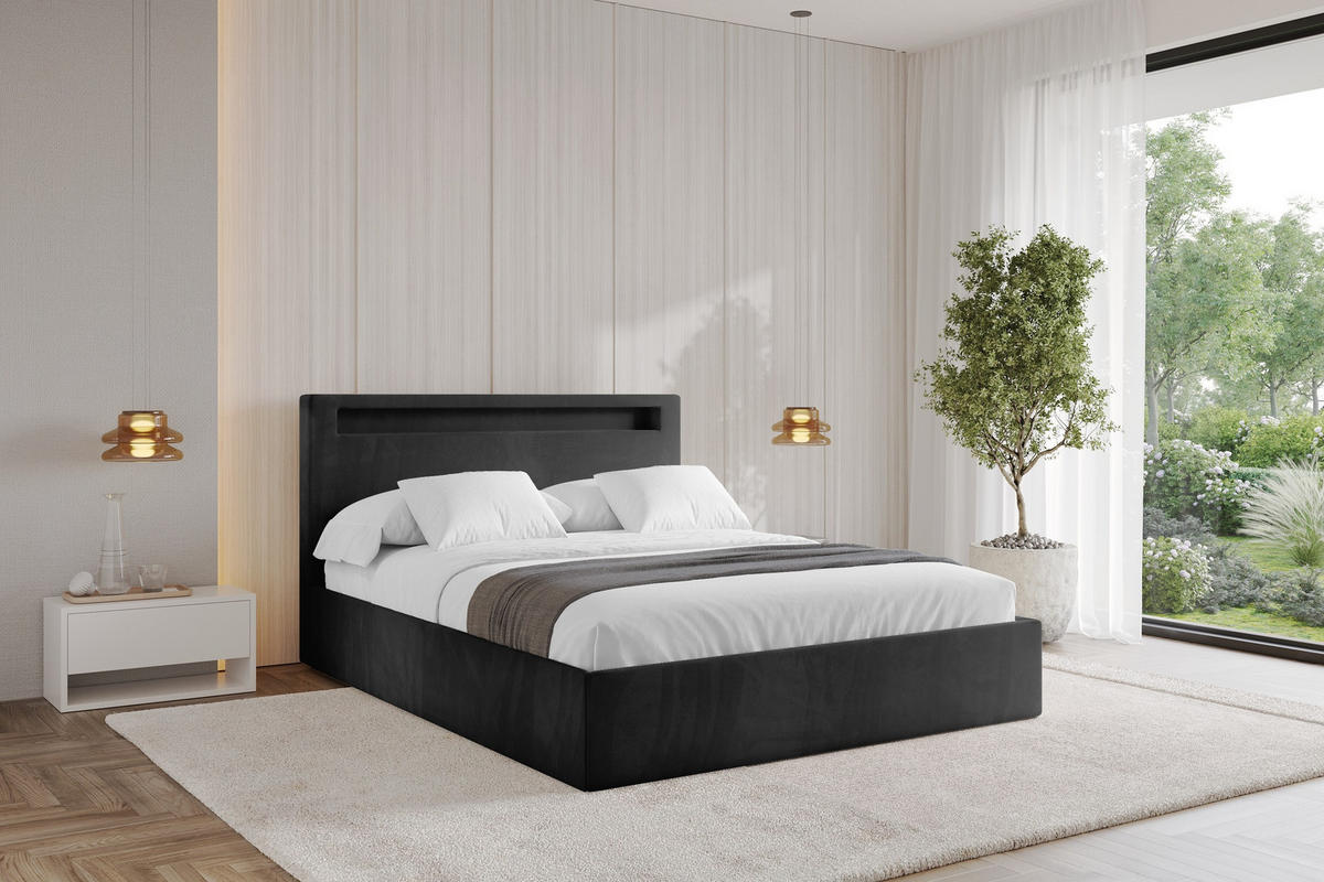 POLSTERBETT mit Bettkasten und Lattenrost, Boxbett ohne Matratze - GOLA 180x200 Schwarz - Schwarz, Holzwerkstoff/Textil (180/200cm) - ALTDECOR