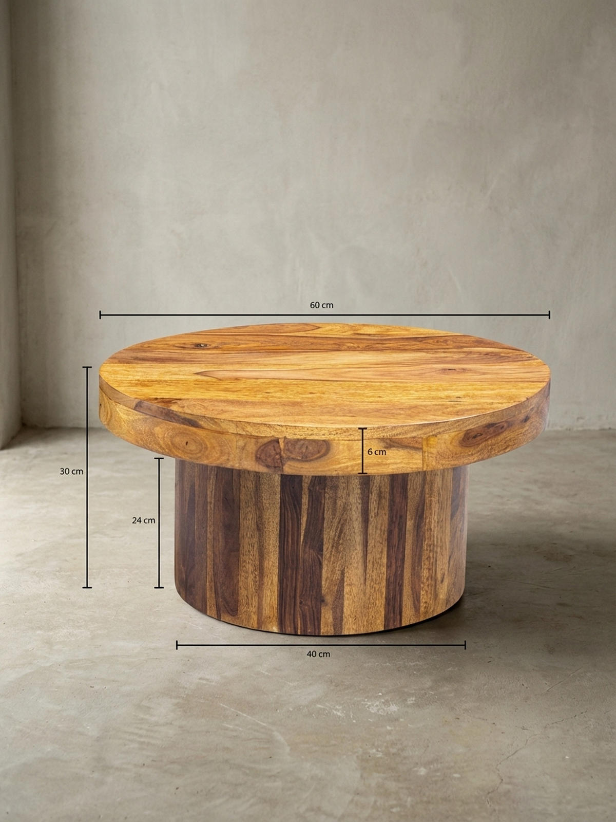 COUCHTISCH aus Massivholz Sheesham in Braun, Lackiert, mit robustem Sockelfuß, Maße 60x60x30 cm - Braun, Holz (60/60/30cm) - KADIMA DESIGN