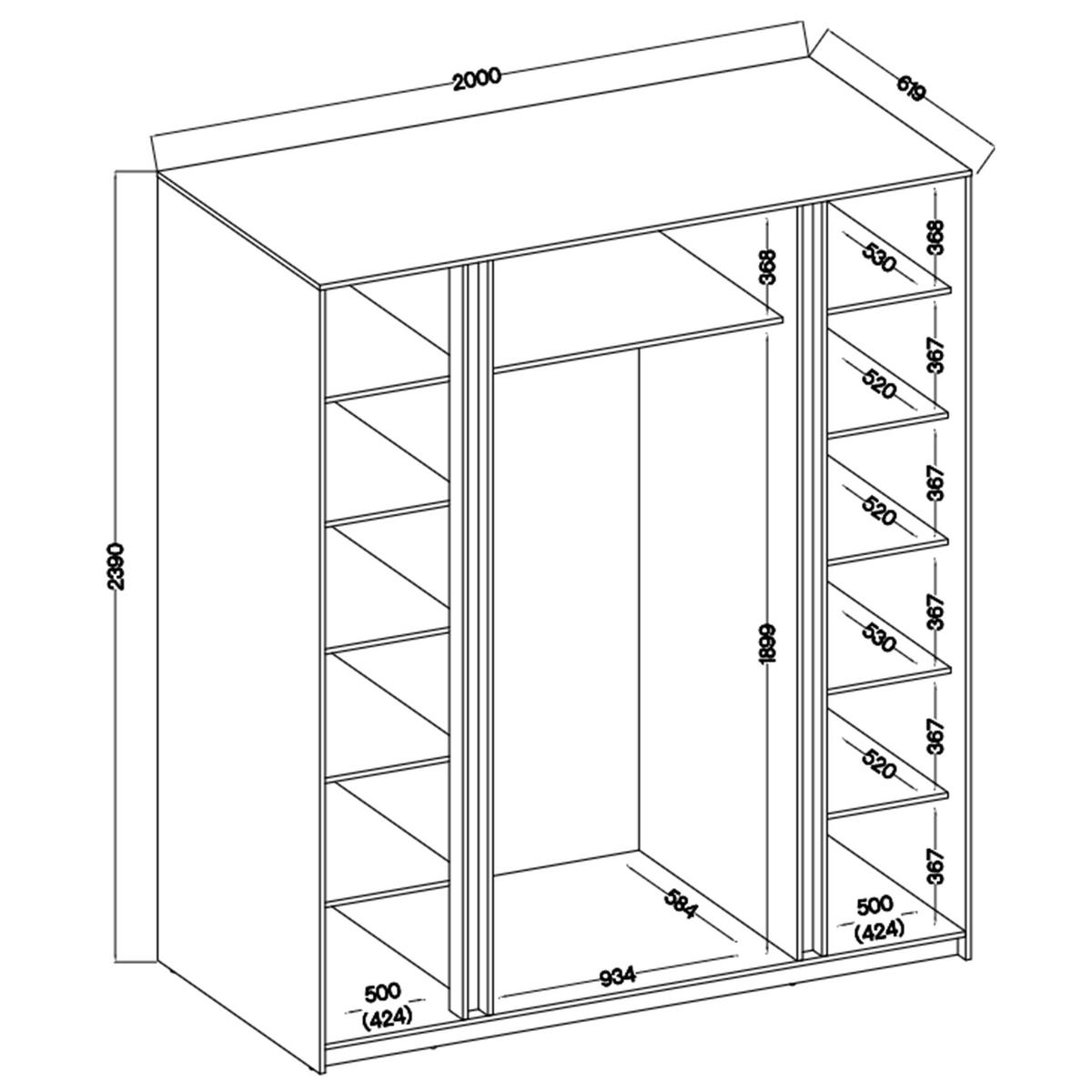 KLEIDERSCHRANK Nehir Eiche Evoke/Schwarz 200 cm - 4T Modern - Eichefarben/Schwarz, Holzwerkstoff/Kunststoff (200/239/61.9cm) - AX Living