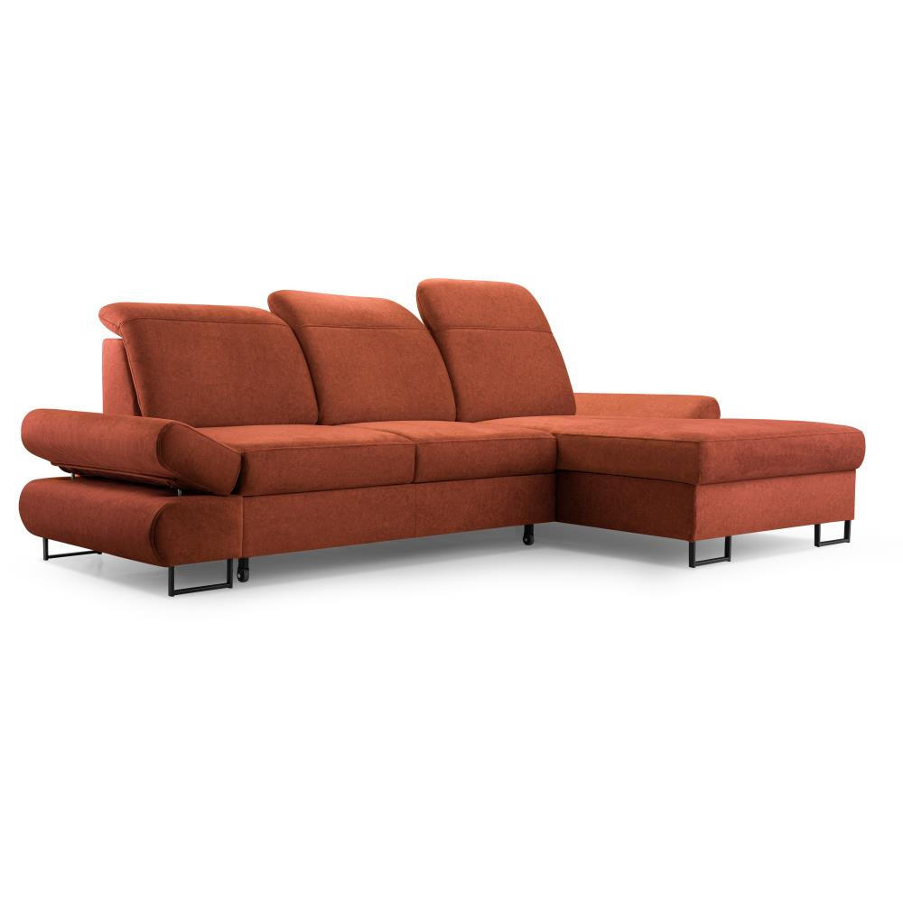 ECKSCHLAFSOFA Karo mit verstellbaren Kopfstützen Ziegelrot rechts - Schwarz/Dunkelrot, Textil/Metall (265/156cm) - Beautysofa