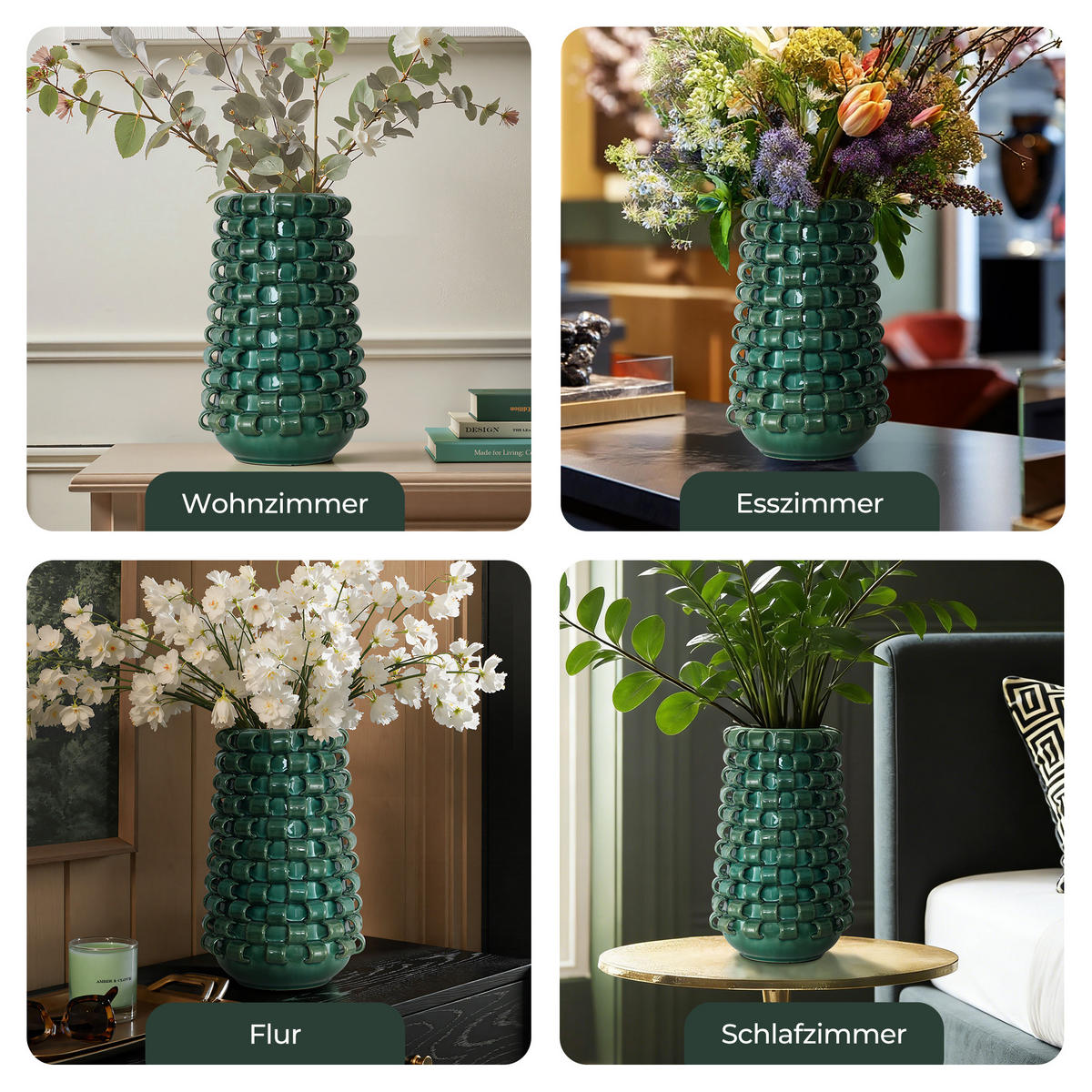 VASE, Ø10.7 x H31 cm, dunkelgrün - Dunkelgrün, Keramik (31cm) - Hometopia