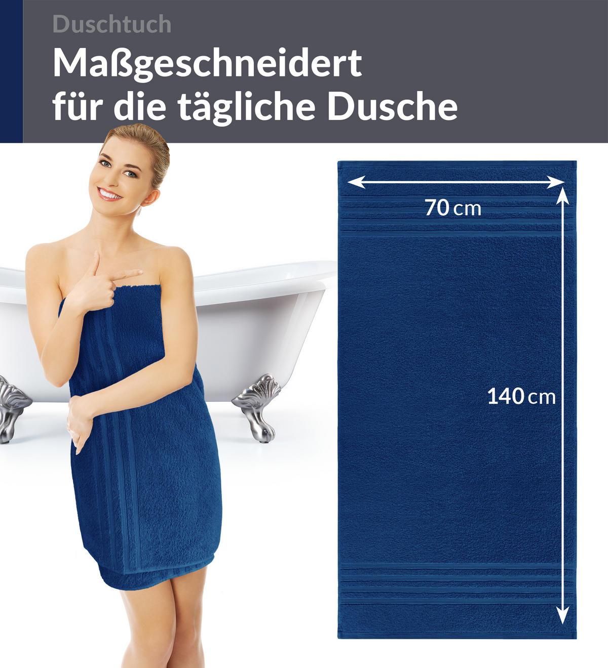 DUSCHTUCH London Marine Blau 2er Set 70x140 - Dunkelblau, Textil (70/140cm) - Lashuma