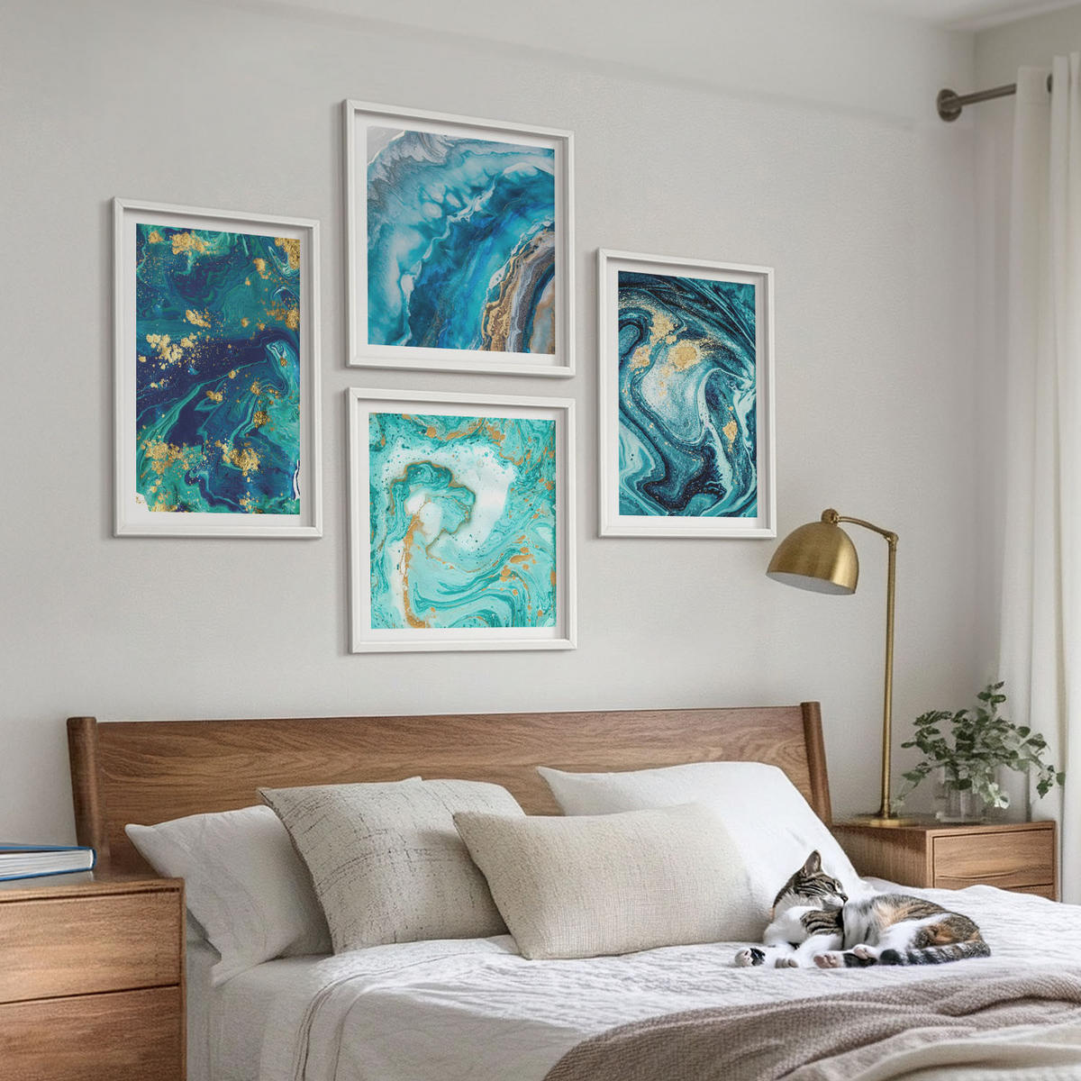 BILDER SET 4er Set - 50x50 cm & 40x60 cm Weißer Rahmen - Abstraktionen dekorativer Malerei - Weiß, Kunststoff (50/50cm) - TULUP