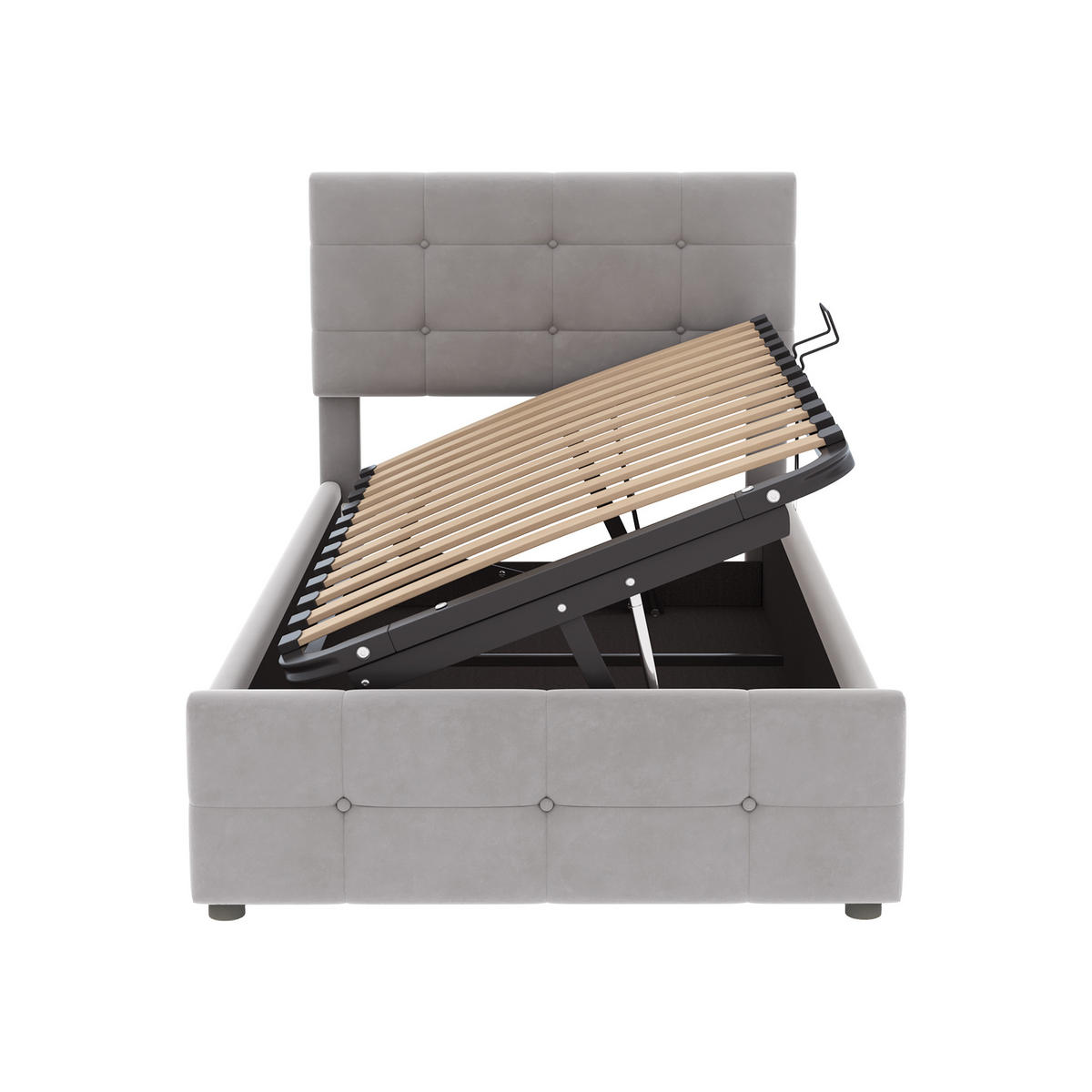 KINDERBETT 90/200 cm mit hydraulischem Stauraum und höhenverstellbarem Kopfteil, Grau - Grau, Textil (90/200cm) - OKWISH