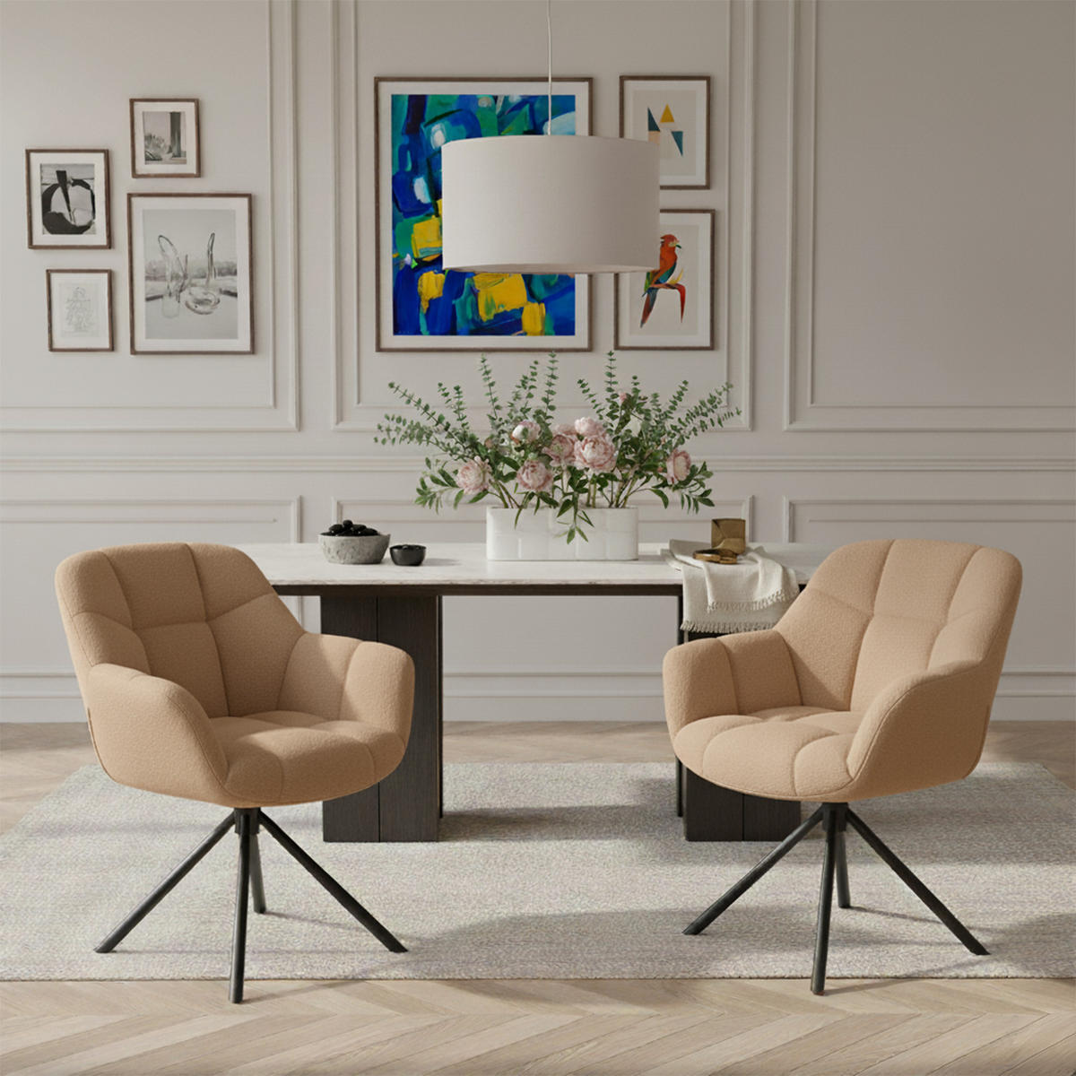 DREHSTUHL Mika-Luka 2er-Set - Beige/Schwarz, Textil/Metall (65/81/66cm) - DUBI Möbel