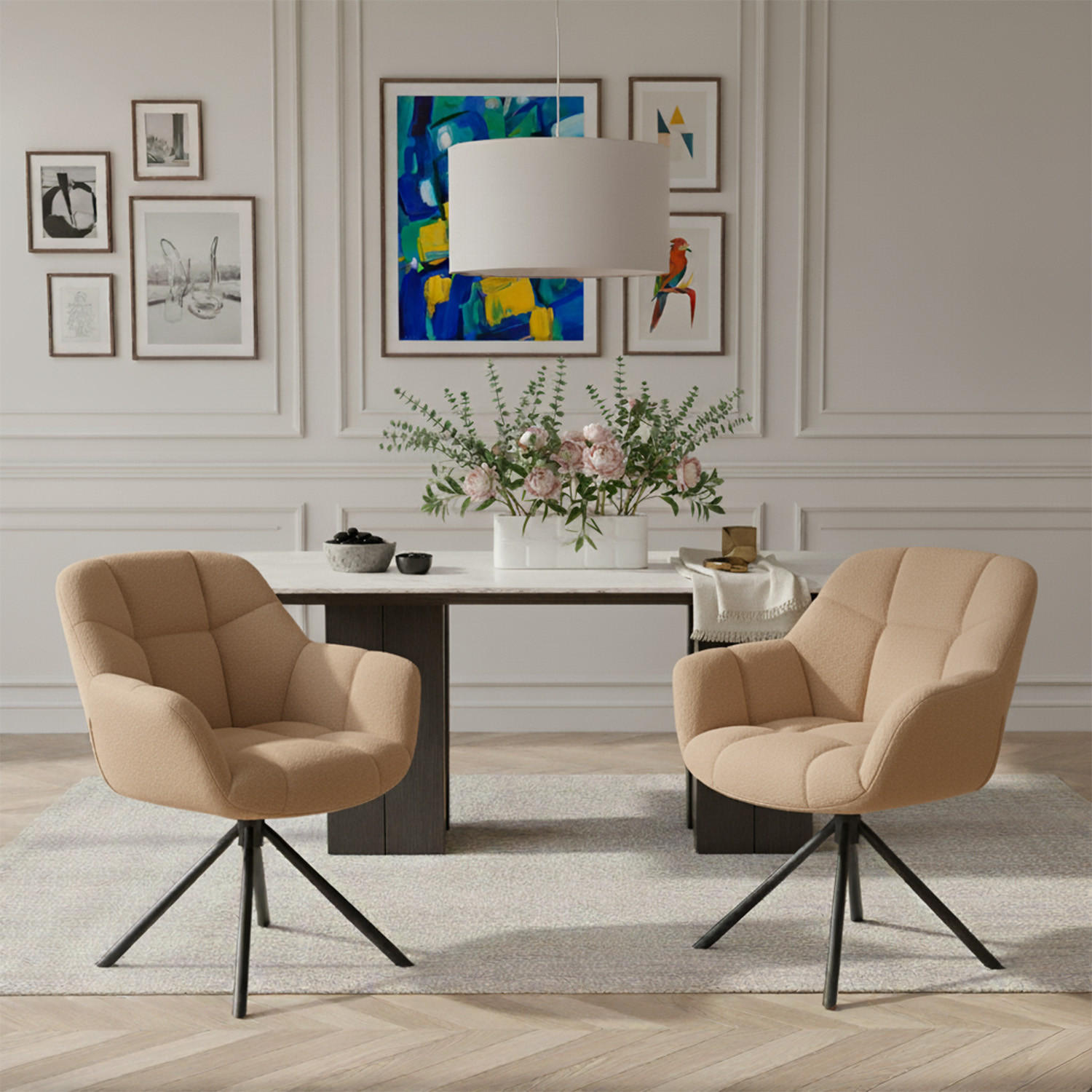 Thumbnail - Dubi Möbel Drehstuhl, Beige, Textil, 65x81x66 cm, Esszimmer, Stühle, Esszimmerstühle, Armlehnenstühle