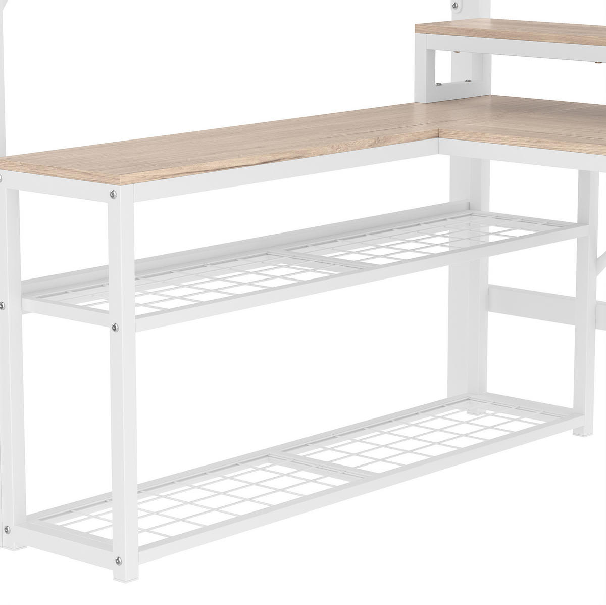 HOCHBETT 140/200 cm, Weiß mit Schreibtisch, LED-Streifen und USB-Anschluss - Weiß, Metall (140/200cm) - MIVRAY