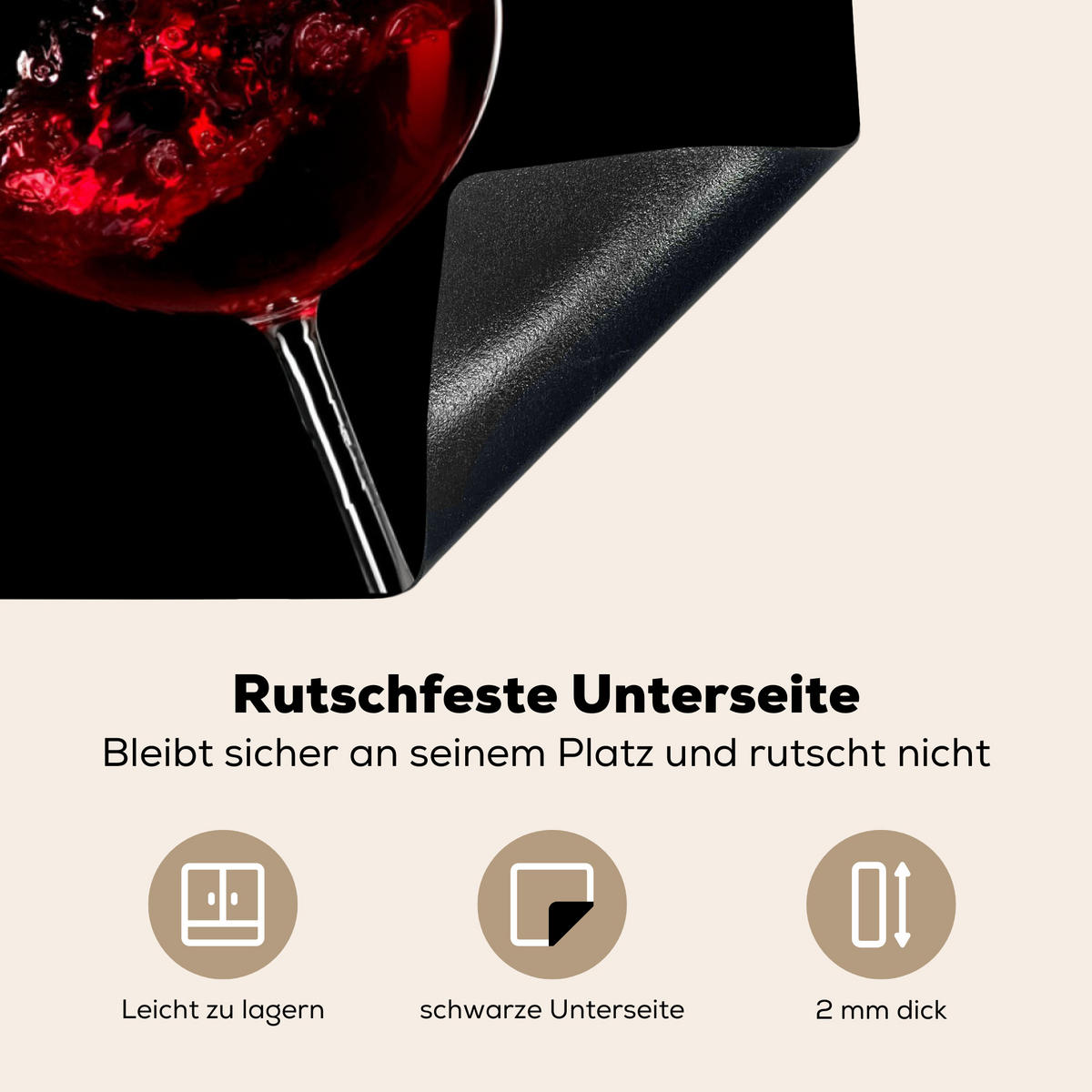 HERDABDECKPLATTE Rotwein - Weißwein - Glas - Schwarz 75x52 cm - Weinrot, Kunststoff (75/52/0.2cm) - MuchoWow