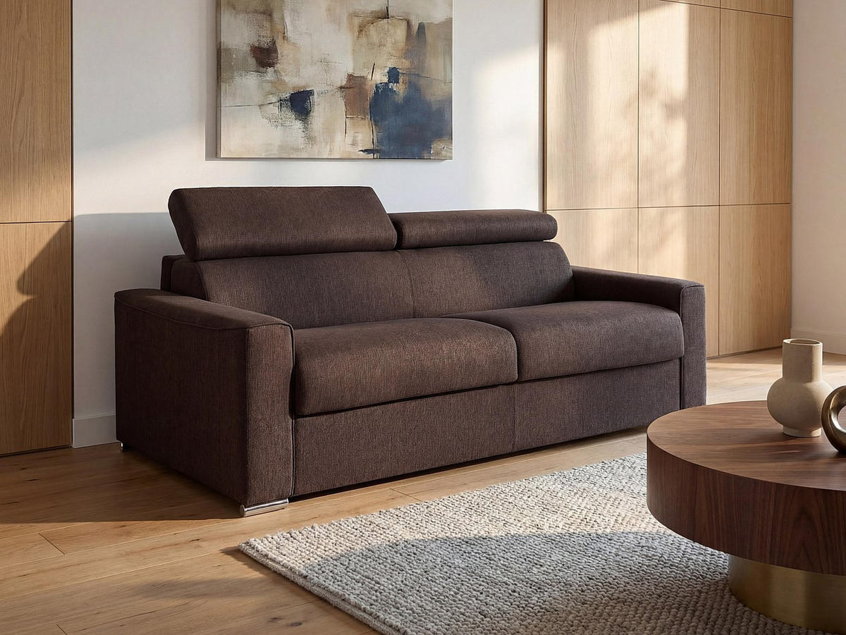 SCHLAFSOFA 4-Sitzer - Liegefläche mit Lattenrost: 160 cm - Matratze: 22 cm mit Memory Schaum - Stoff - Braun - VIZIR - Braun, Textil (216/110/223cm) - Vente-Unique