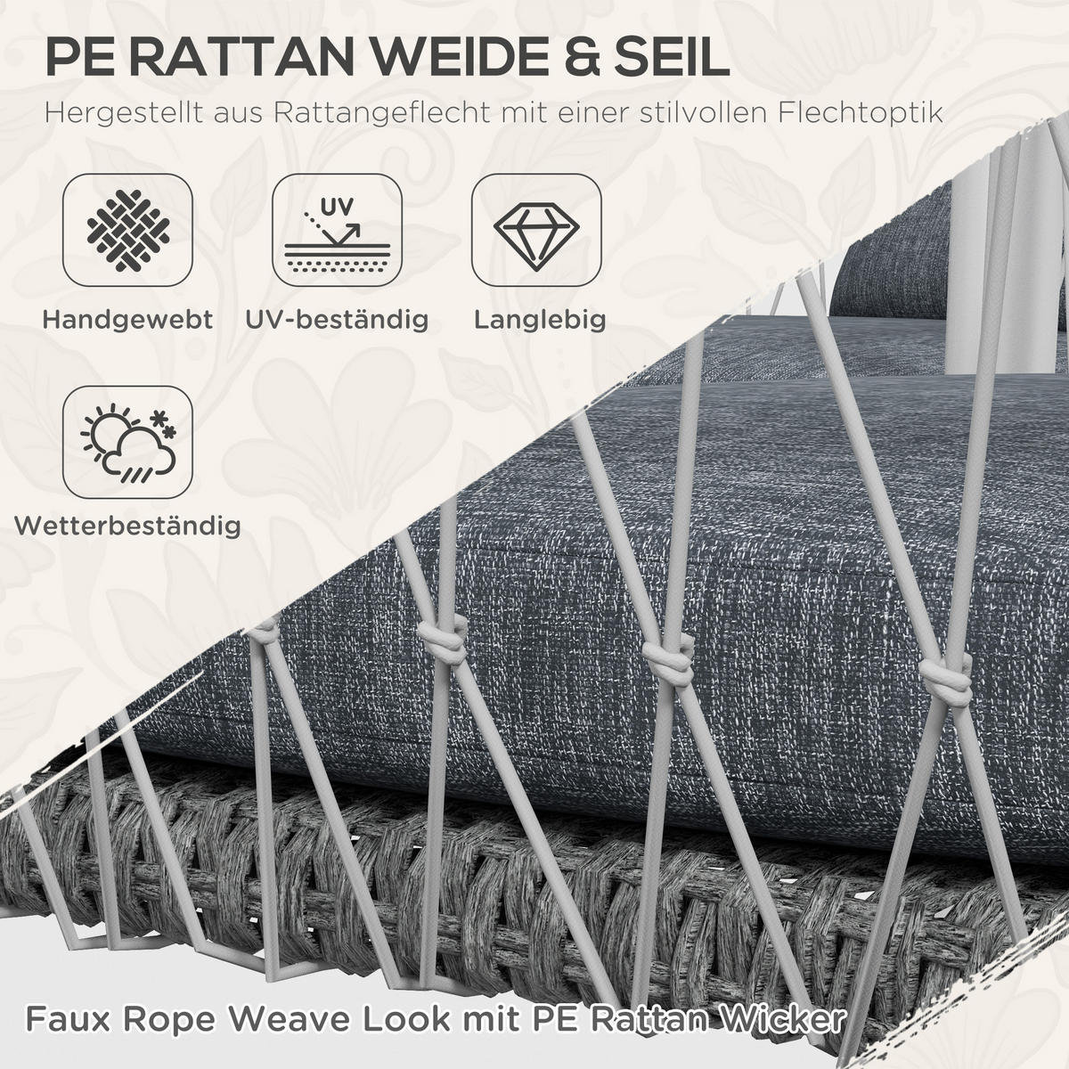 GARTENMÖBEL Set, PE Rattan, Grau - Grau, Kunststoff - Outsunny