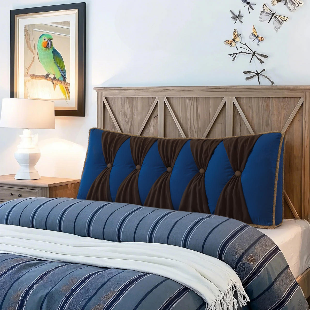 RÜCKENKISSEN Samt Ergonomisches Design Blau 140cm - Blau, Textil (24/140cm) - Vercart