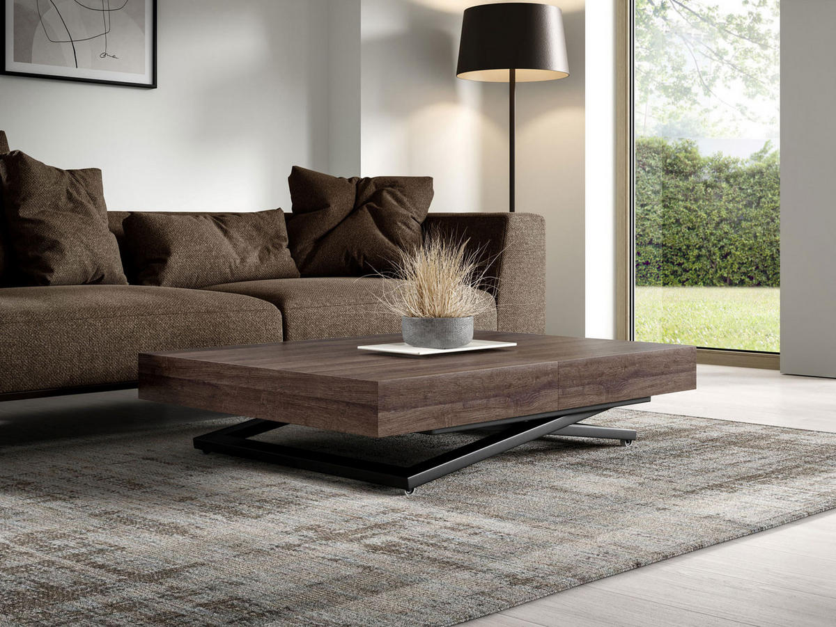 COUCH-/ESSTISCH Sanna U Sherman Eiche anthrazit 120 - 200 / 80 / 27 - 80cm - Anthrazit/Schwarz, Holz/Holzwerkstoff (80/120/27cm) - Feldmann-Wohnen