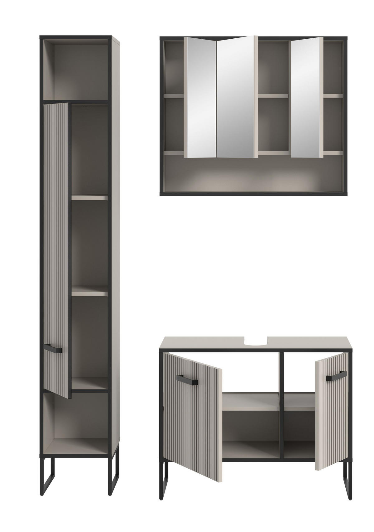 BADKOMBINATION Bagno 125x192x36 cm Kaschmir Schwarz 3tlg. - Kaschmir, Holzwerkstoff (125/192/36cm)