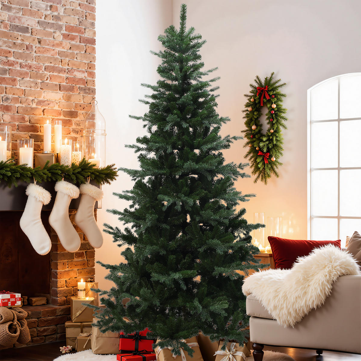 KÜNSTLICHER Weihnachtsbaum 220 cm, 1949 PE/PVC Zweige - Grün, Kunststoff (220cm) - Hometopia