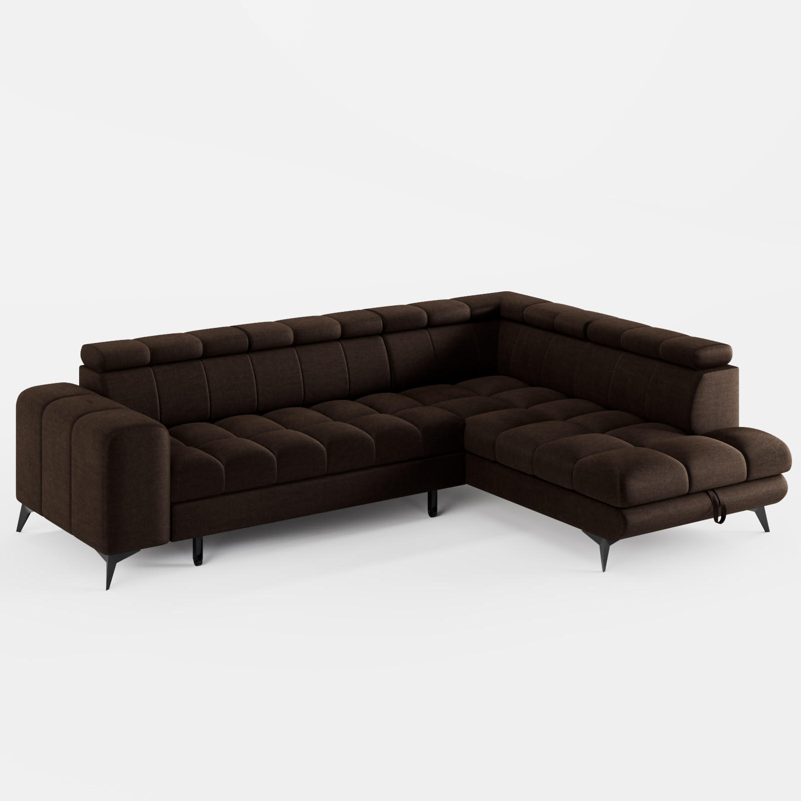 ECKSOFA CANDY CANE Rechts Braun Velours-Stoff mit Schlaffunktion und Bettkasten - Dunkelbraun, Textil (264/192cm) - Barchello