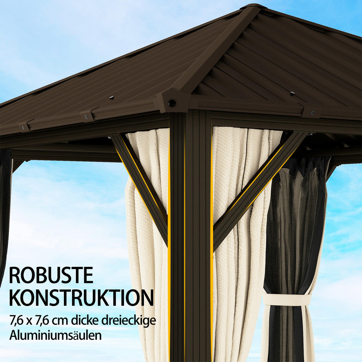 PAVILLON Polyester Aluminium Braun - Braun, Textil/Metall (301/280/301cm) - Outsunny