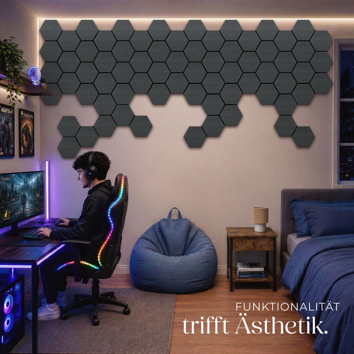 AKUSTIKPANEELE Sonic Shield, je 76 x 62 x 1,8 cm, Größe flexibel anpassbar, Eiche schwarz - Schwarz, Holz (62/1.8/76cm) - tectake