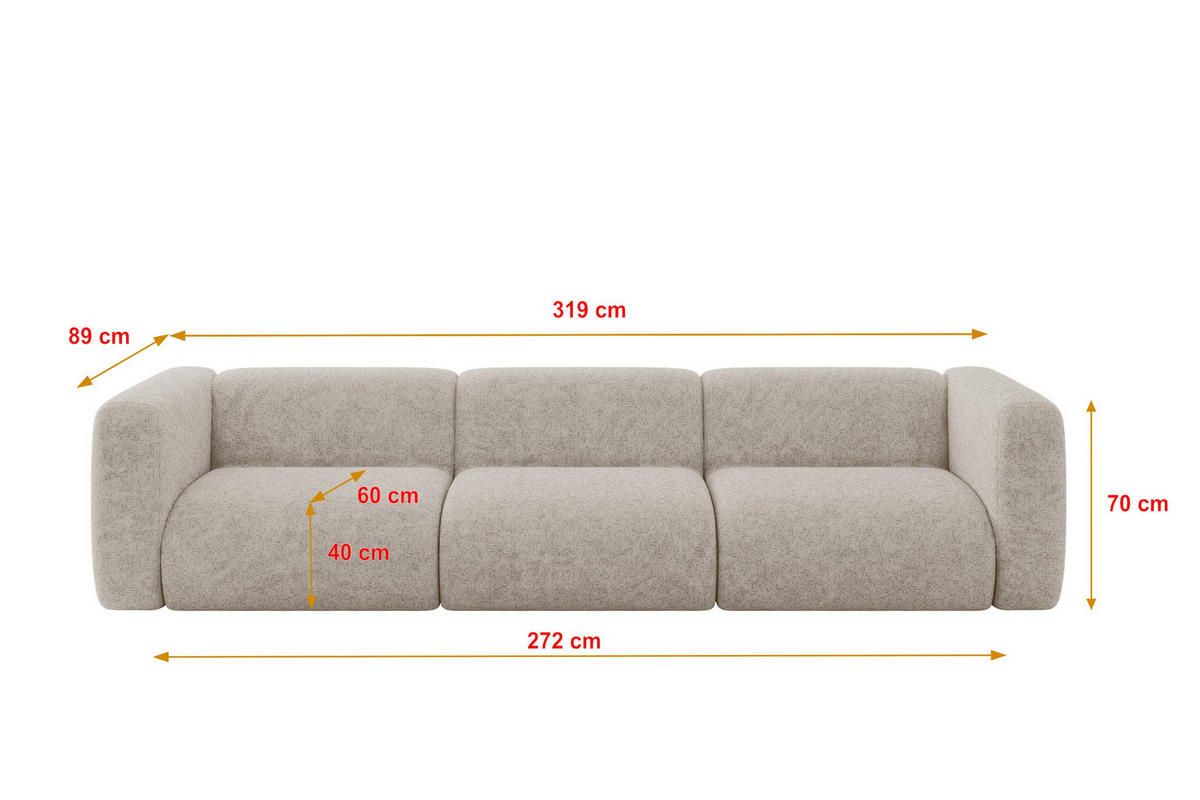 MODULÁRNÍ pohovka MIRA-S2, 3místná, 319 × 89 × 70 cm, béžová, velur - černá/béžová, kompozitní dřevo/textil (319/70/89cm) - ALTDECOR