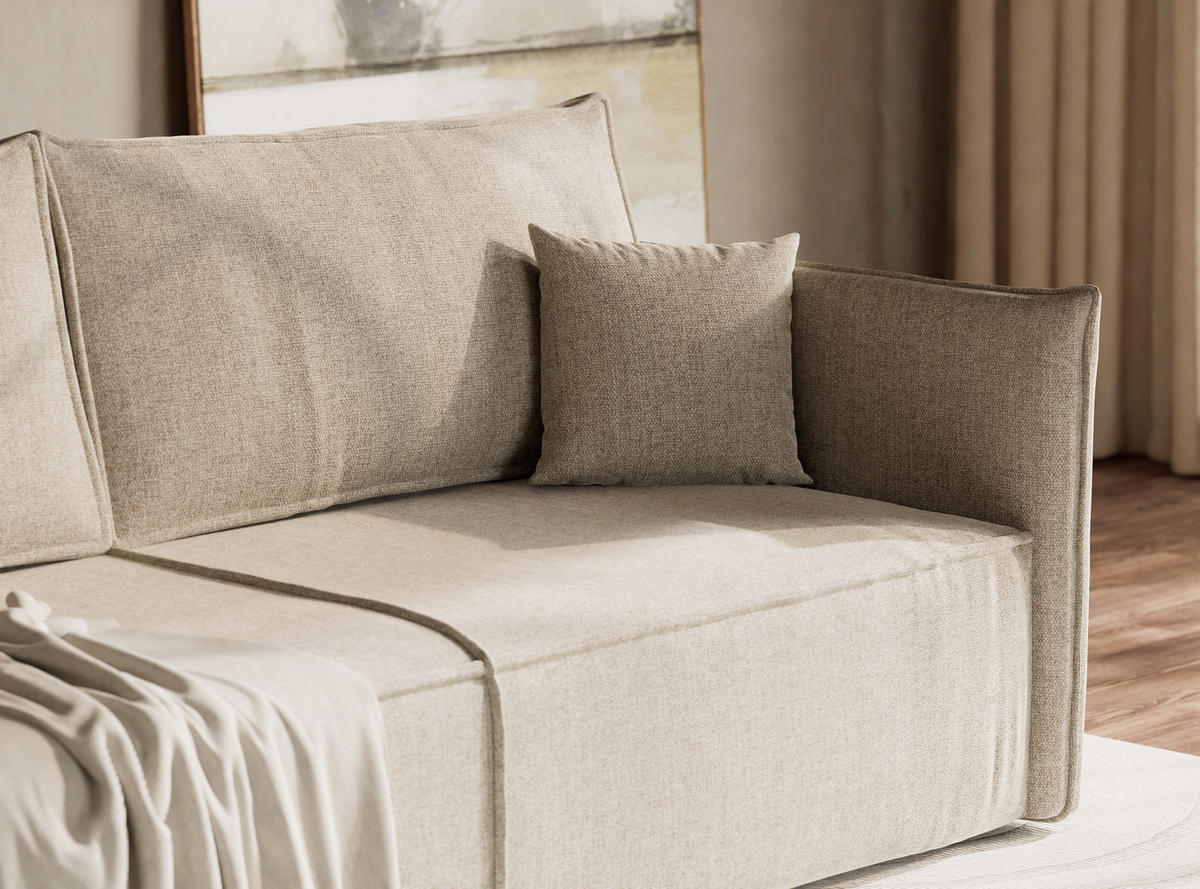 SOFA MIT SCHLAFFUNKTION Obra Beige Webstoff - Beige/Schwarz, Holz/Holzwerkstoff (220/70/107cm) - Maison de Reve