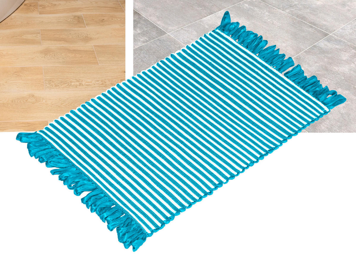 HANDGEWEBTER Läufer 50x70 cm Pazifik - Türkis, Naturmaterialien/Textil (50/70cm) - Lashuma