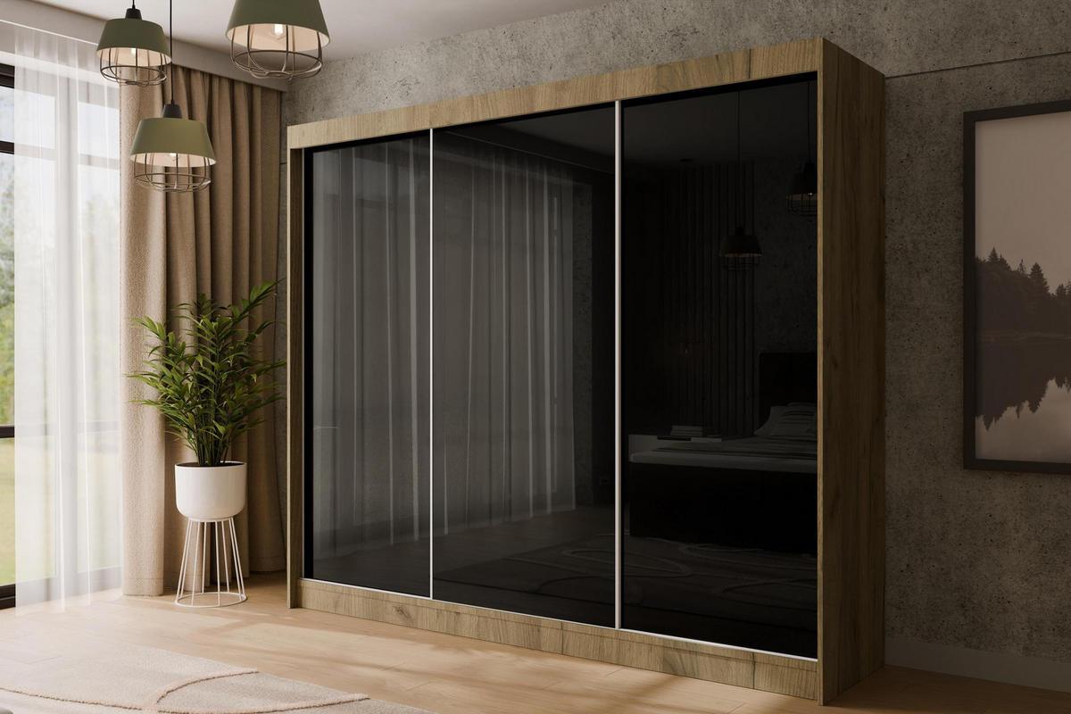 KLEIDERSCHRANK PEKA - 250 cm - Eichefarben|Schwarz - Eichefarben/Schwarz, Holzwerkstoff (250/215/61cm) - ALTDECOR