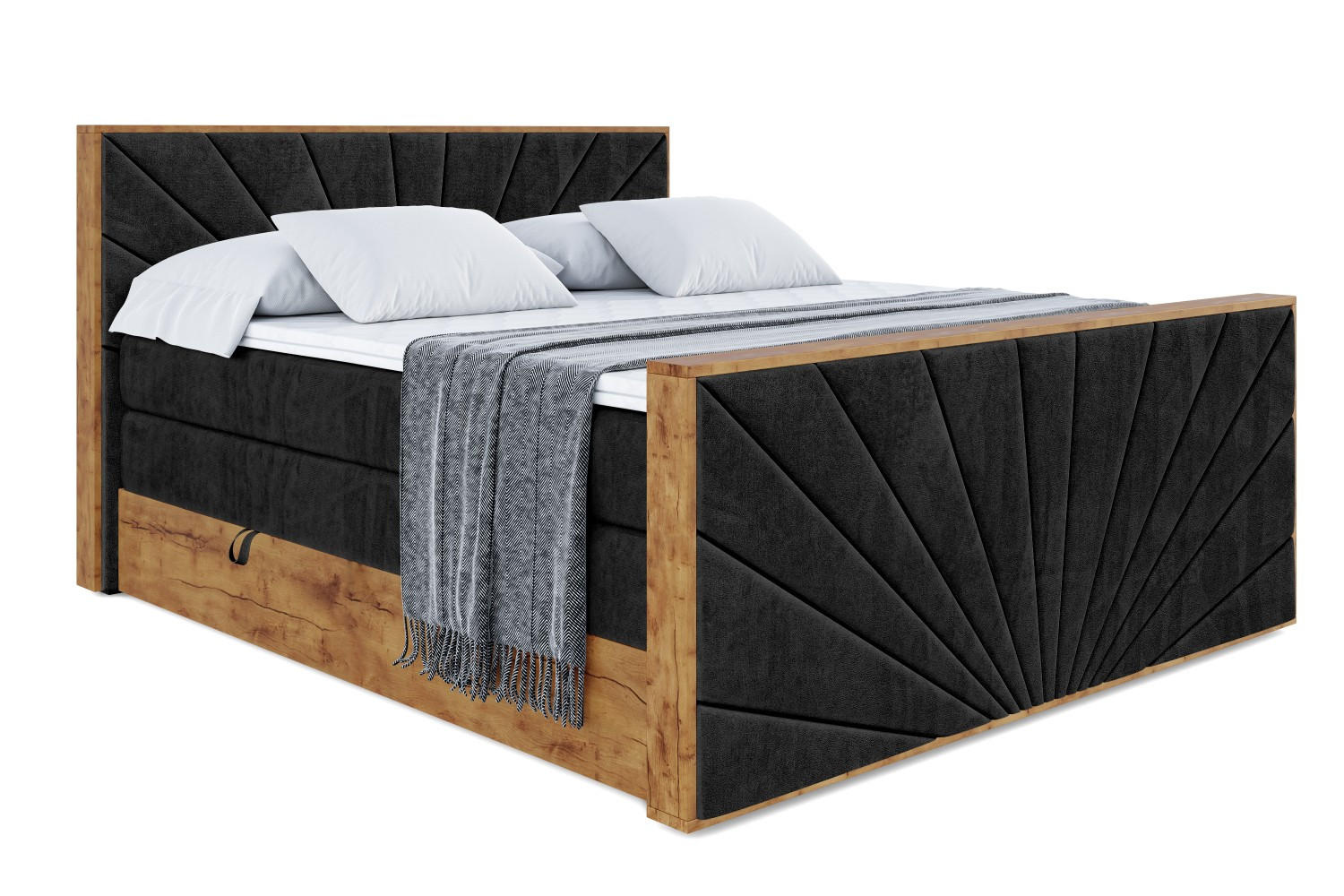 BOXSPRINGBETT mit Matratze H3|H4 und Lattenrost - LOLLI6-Z KING-160x200 - Schwarz Casablanca - Schwarz, Holzwerkstoff (160/200cm) - ALTDECOR
