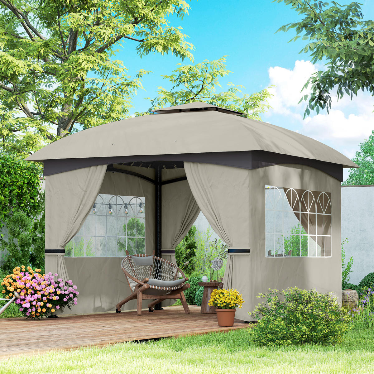 PAVILLON 3,4 x 3,4 m - Hellgrau, Metall (335/285/335cm) - Outsunny